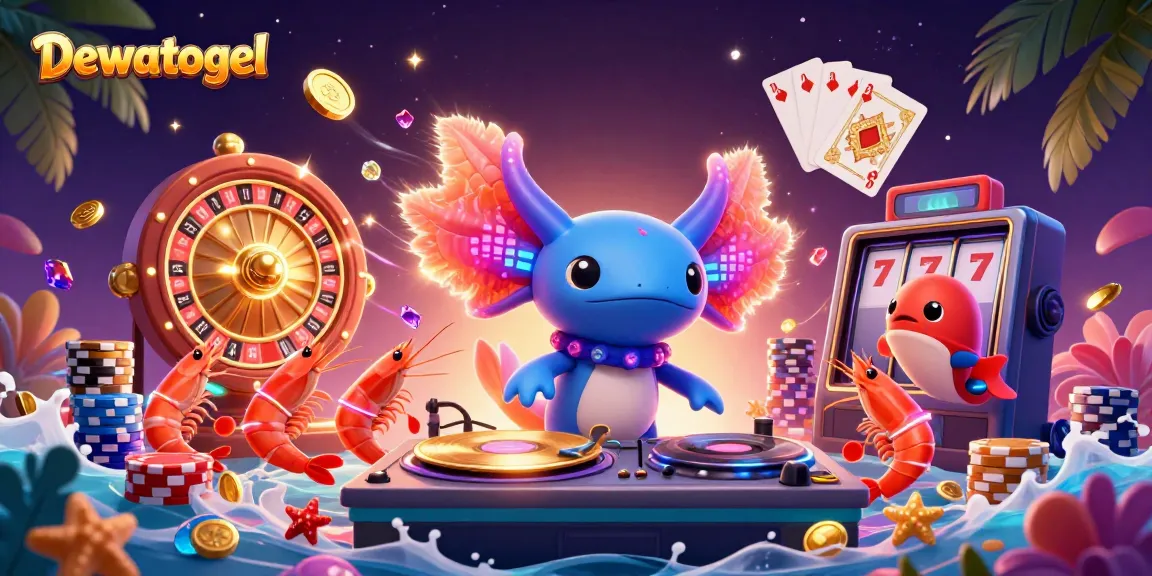 Dewatogel offers a vibrant 3D rendition of an axolotl DJ and immersive casino gameplay elements.