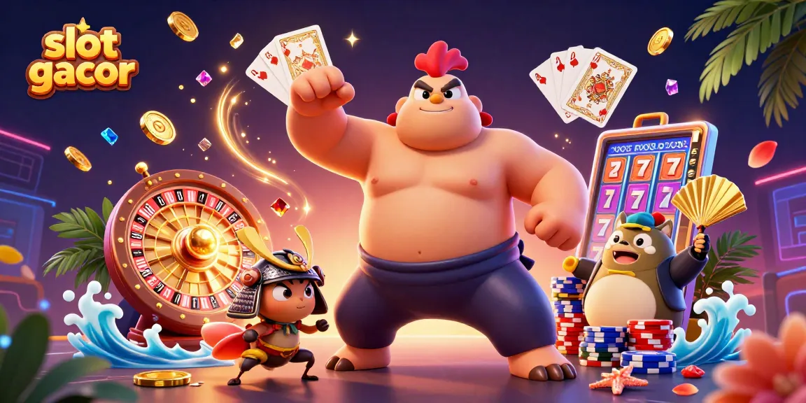Experience the thrill of slot gacor with lively characters in a dynamic casino scene filled with action.