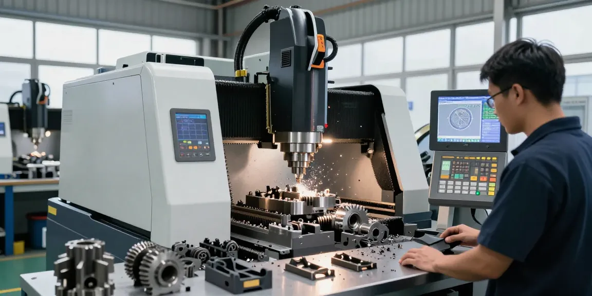 CNC machining parts manufacturer showcasing skilled technician operating advanced machinery in a dynamic workshop.