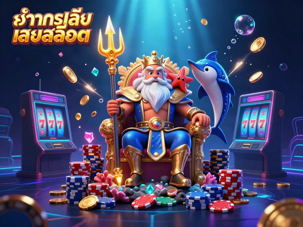 ทดลองเล่นสล็อต ผ่านการแสดง 3D คิงน่ารักนั่งบนบัลลังก์พร้อมวัตถุเกมคาสิโนที่แสดงถึงความสนุก