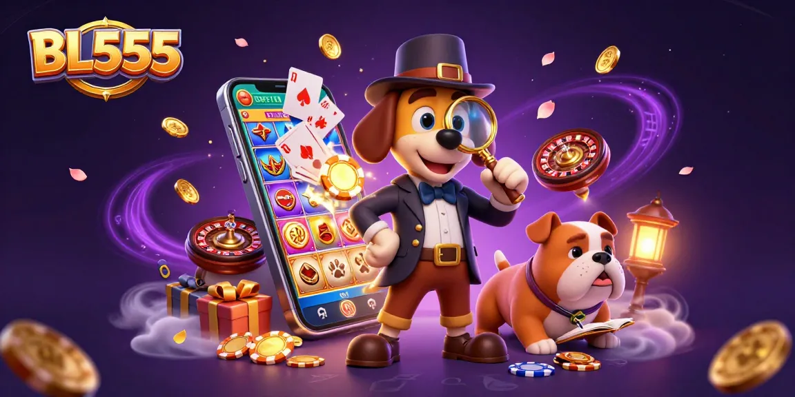 Play exciting casino games with BL555 in a vibrant, detailed 3D digital scene.