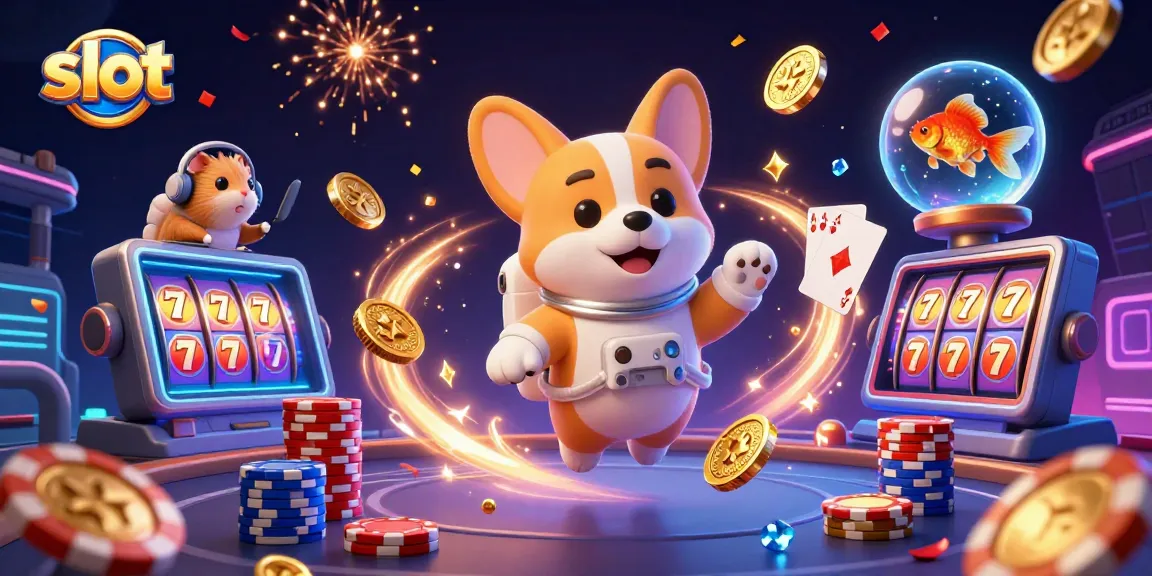 Menggoyang slot dengan koin emas dan simbol keberuntungan di dalam kasino luar angkasa