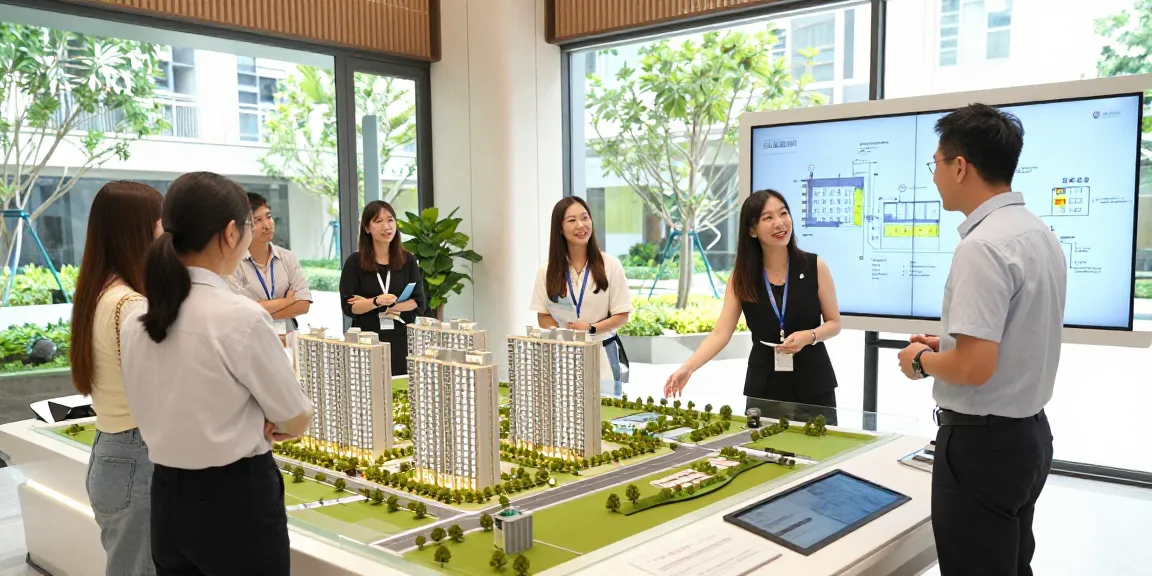 Dover Residences showcase with prospective buyers exploring luxury features and amenities in a modern sales gallery.