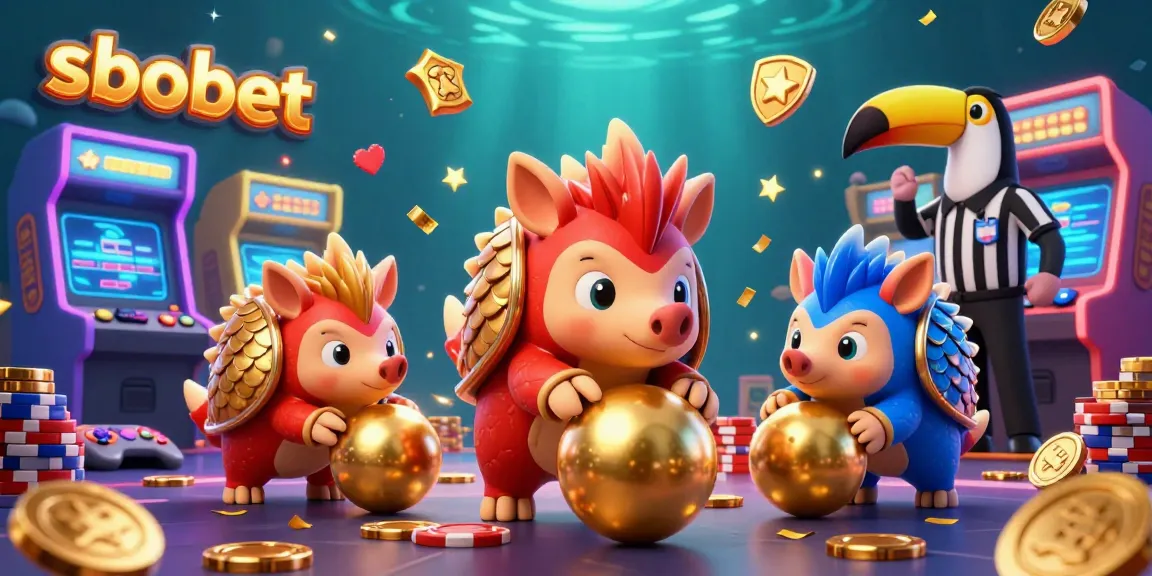 Experience sbobet sports betting with vibrant pangolin characters amidst energetic gaming elements.
