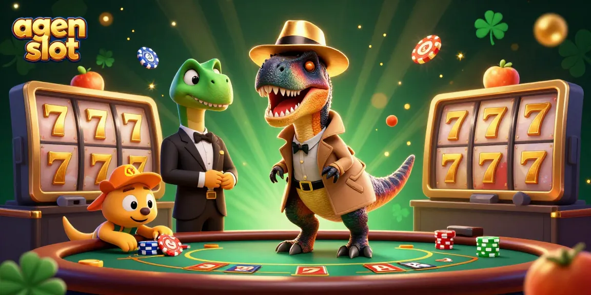 Engage with the excitement of agen slot as a cartoon velociraptor card counter attempts to blend in at a dynamic blackjack table.