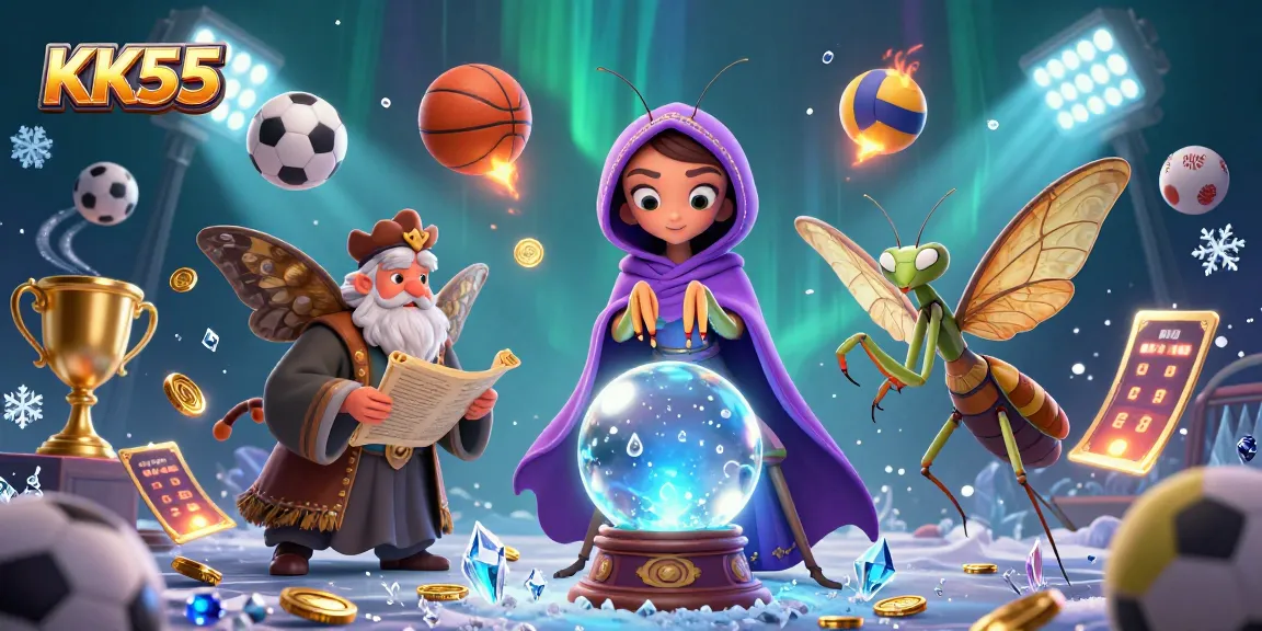 Engage with KK55: A vivid 3D illustration showcasing dynamic casino action and magical characters.