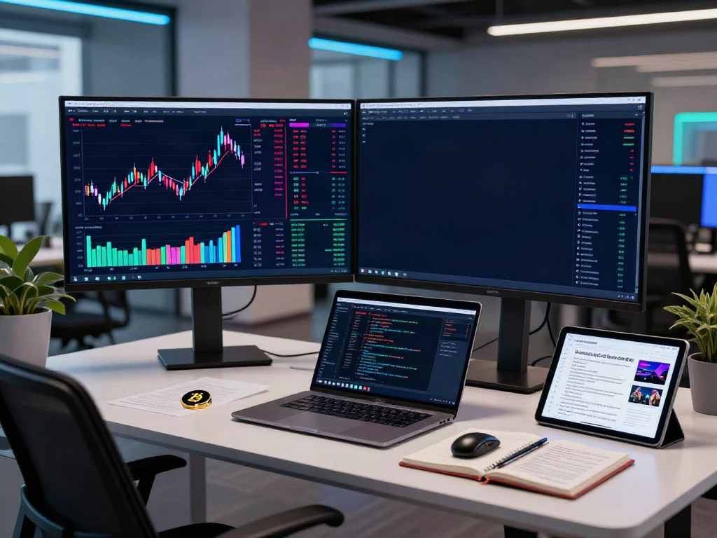options data API in modern trading setup featuring Bitcoin charts and coding platform.
