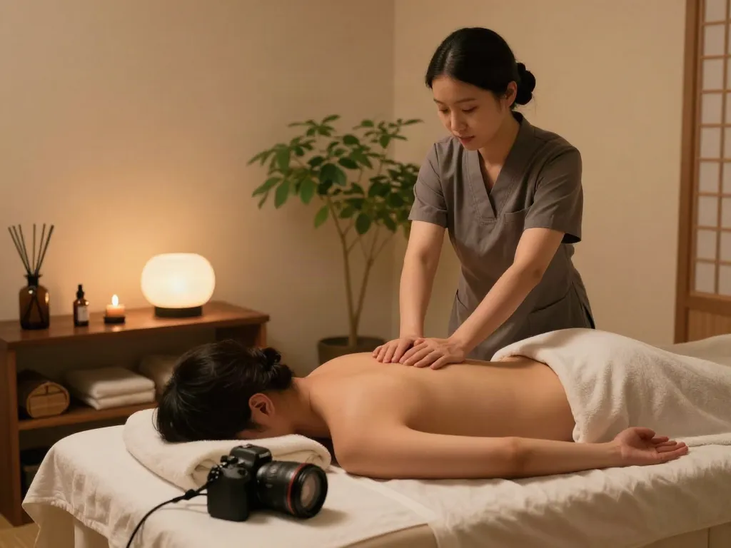 서울출장마안마 soothing massage therapy session in a serene room environment.