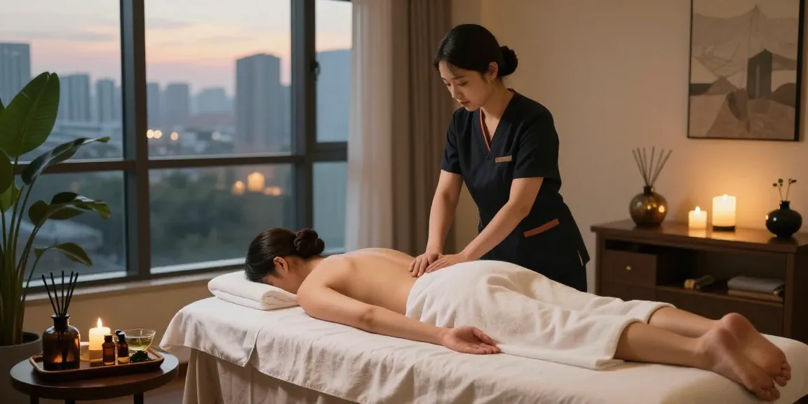 출장마사지 in a serene hotel spa room with relaxing elements for ultimate comfort.