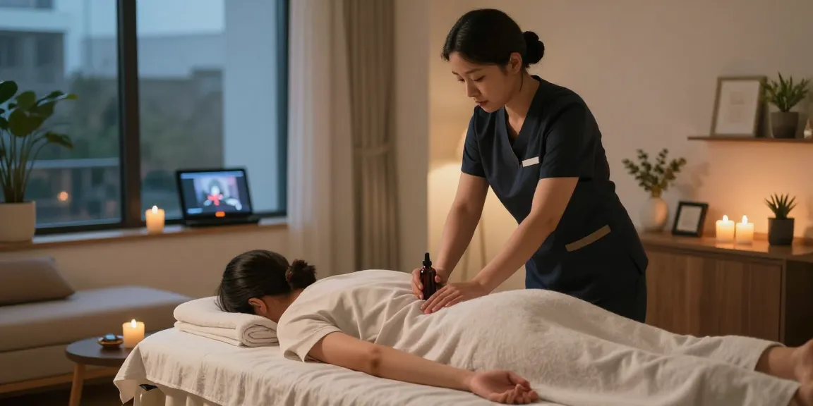 Enjoying a premium 영등포출장 massage session in a serene environment.
