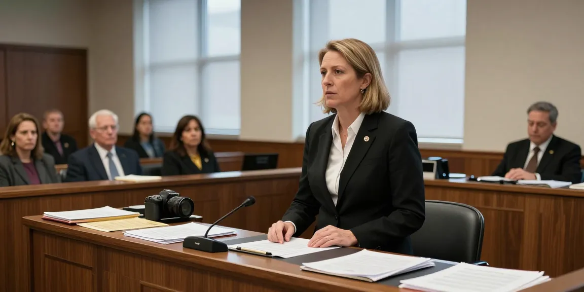 Karen McCleave Toronto in a courtroom presenting evidence during a trial.