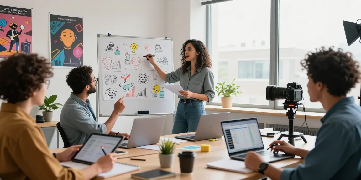 Team creating NSFW digital content strategies in a modern workspace with collaborative energy.
