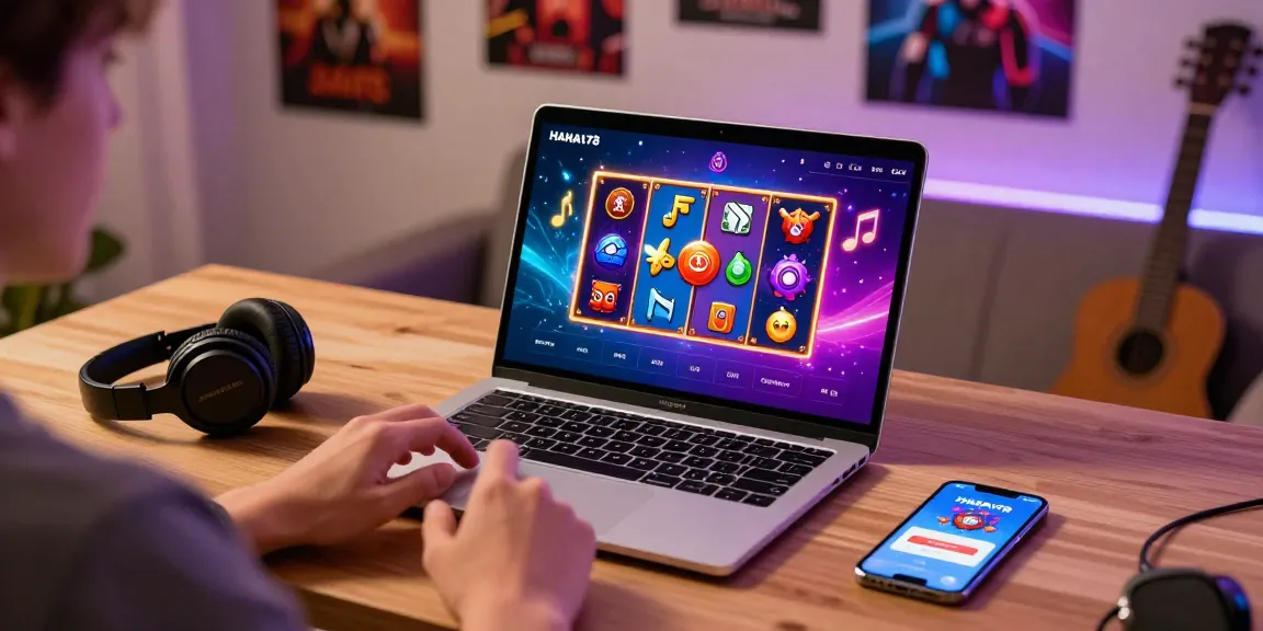 Engaging user at HAHA178 login screen showcasing vibrant slot games and music vibes.