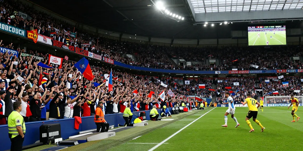 Exciting Premier League match scene with fans and players showcasing bk8's commitment to sports entertainment.