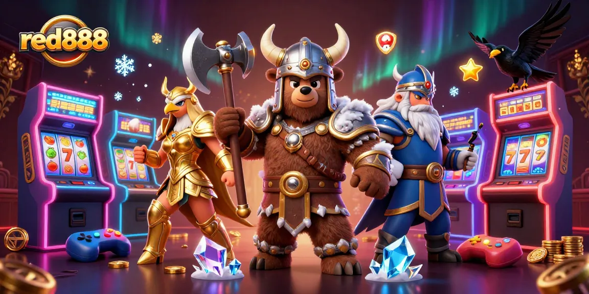 Join the action at red888 with a Viking berserker bear, Valkyrie eagle, and glowing casino games!