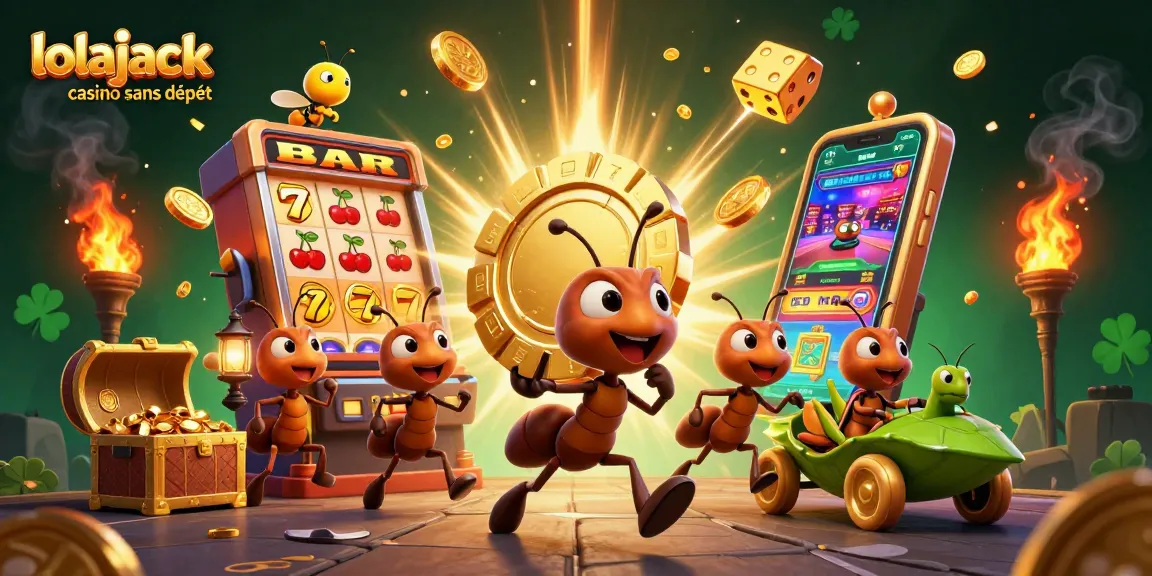Experience thrill at lolajack casino sans dépôt with a dynamic illustration of playful ants in a heist.