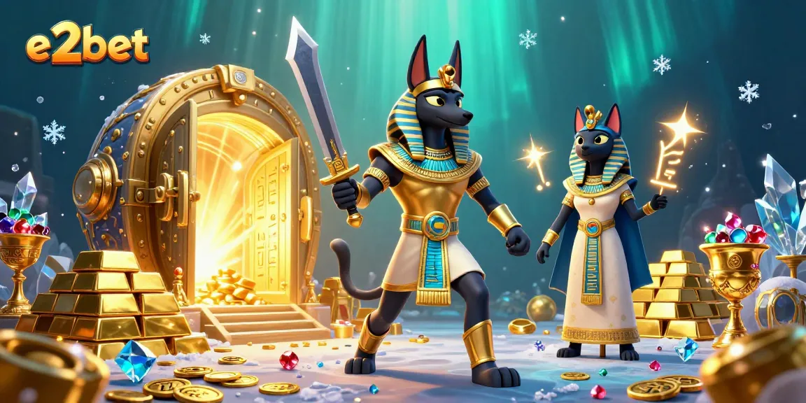Win big with e2bet's exciting treasures and energetic gaming experience in a vibrant 3D casino scene.