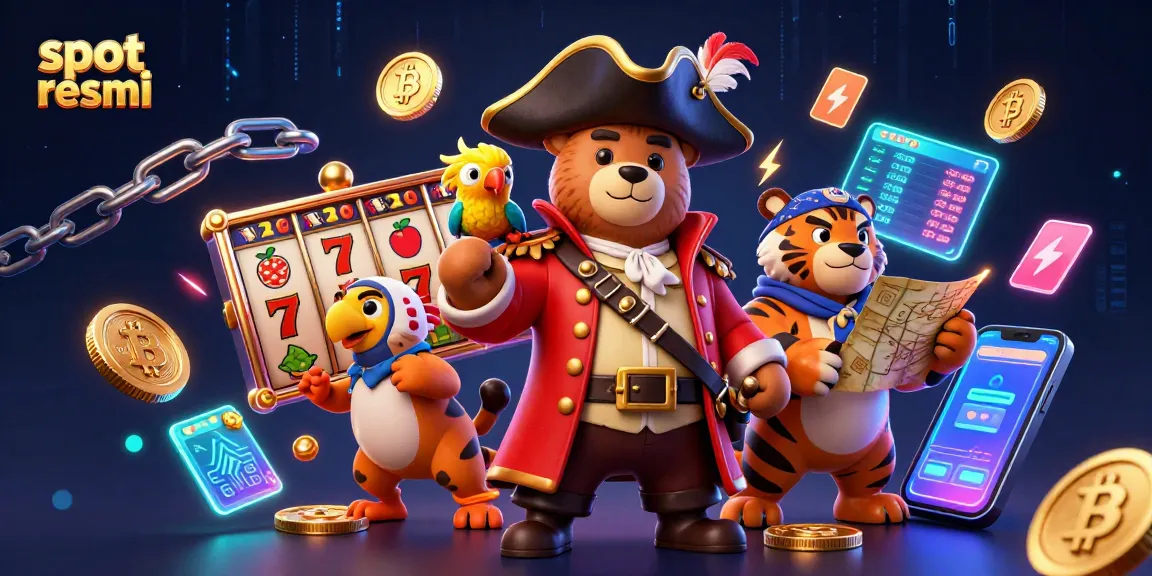 Join the fun at slot resmi with a vibrant casino scene featuring a pirate bear and a tiger.