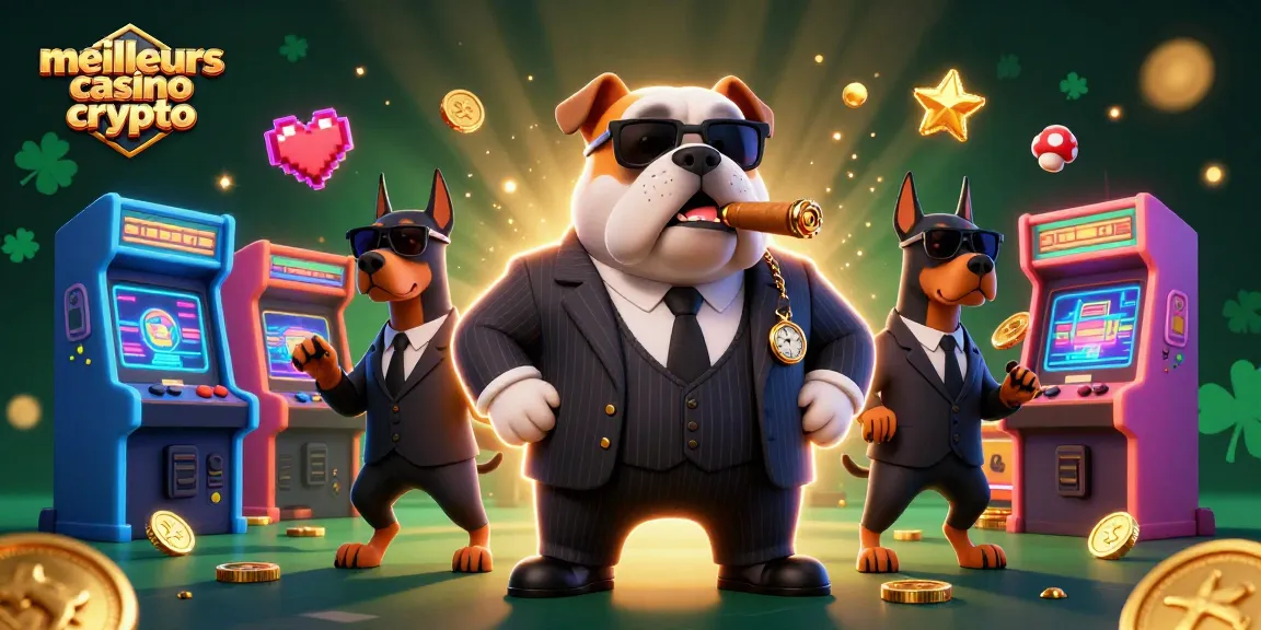 Découvrez les meilleurs casinos crypto avec une illustration captivante de casino et de personnages 3D.