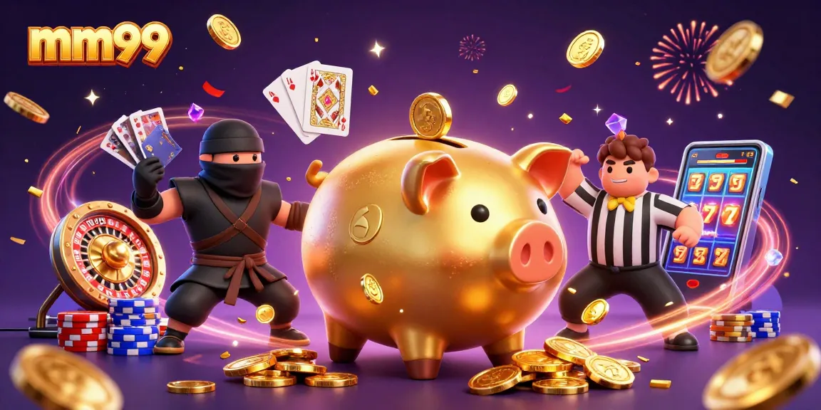 Engage in thrilling gameplay with mm99 as a Sumo Wrestler and dynamic casino elements sparkle around.