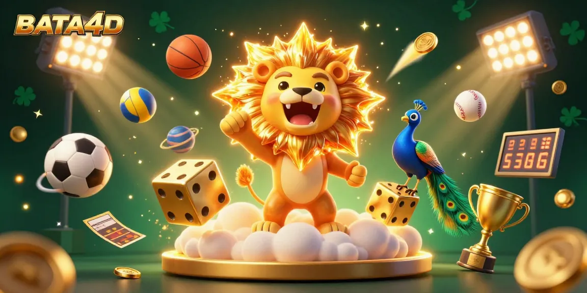 BATA4D showcases a vibrant scene with a roaring lion and golden dice highlighting thrilling betting action.