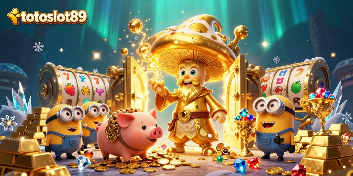 Experience the thrill of winning at totoslot89 with a magical scene of a golden wizard and treasure galore.