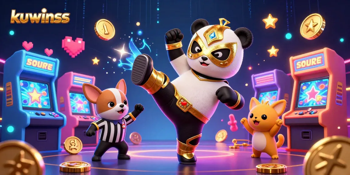 Kuwinss brings excitement to gaming with a flying panda wrestler and energetic casino elements.