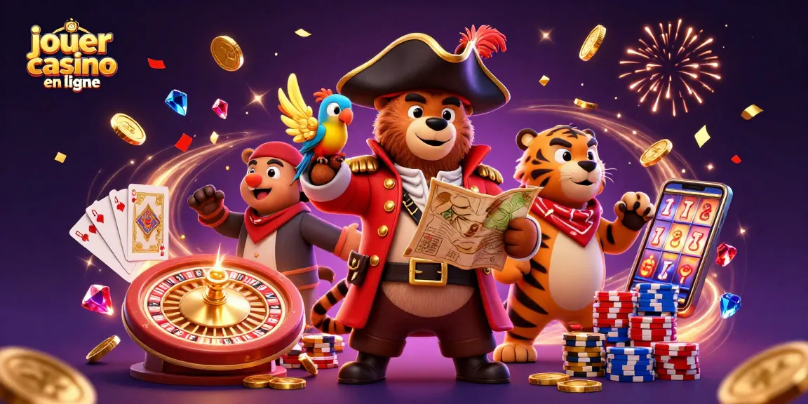 Plongez dans l'univers des jeux avec jouer au casino en ligne entouré de personnages animés et de jetons étincelants.