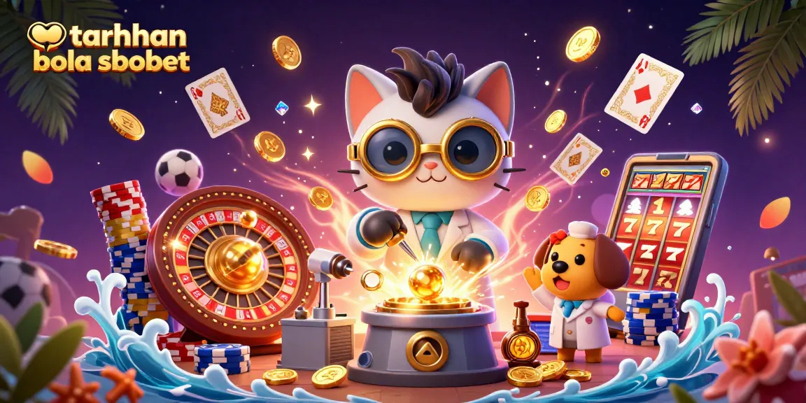 Experience taruhan bola sbobet with animated characters creating casino magic amidst sports-themed excitement.