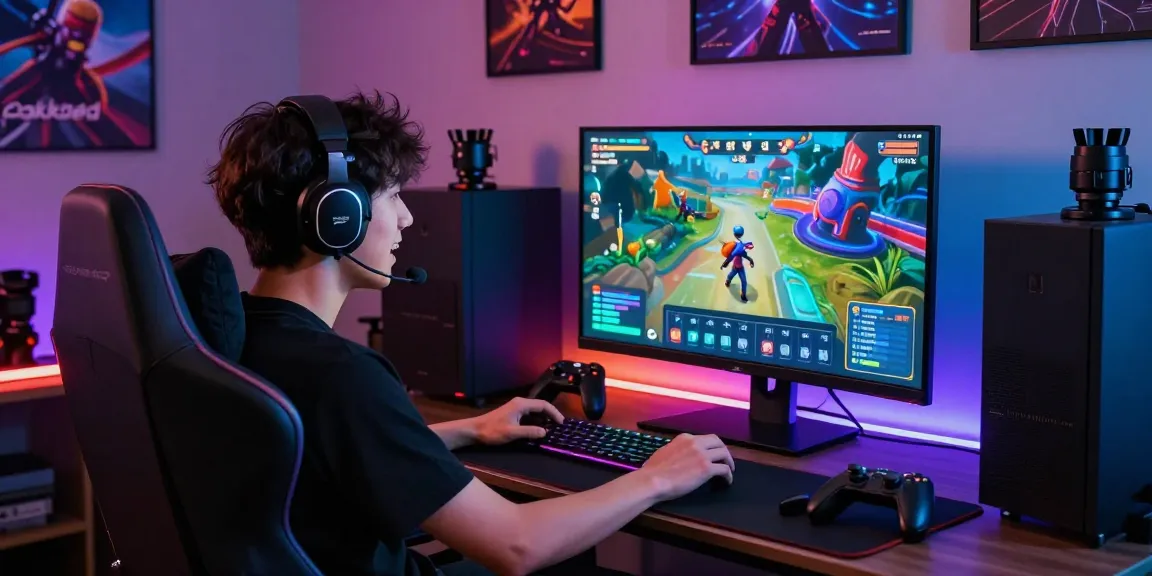 Engaged gamer enjoying pakde4d immersive gaming experience in a vibrant setup with interactive graphics.