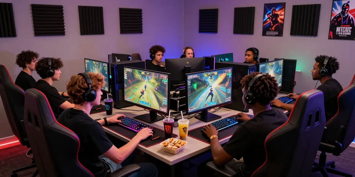Gamers engaged in competitive play in a vibrant gaming lounge, highlighting kecak4d action.